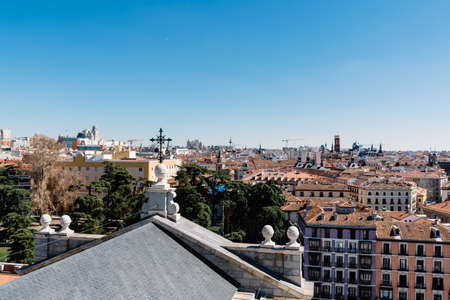 Skyline of old central Madrid, aerial viewの写真素材