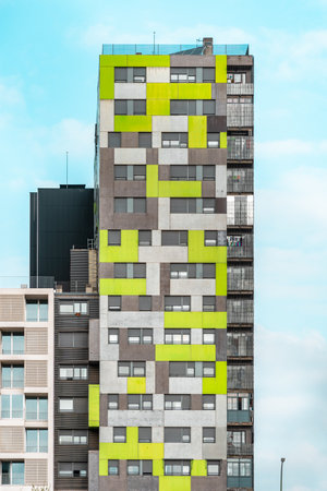 Social housing in Madrid. Low angle view