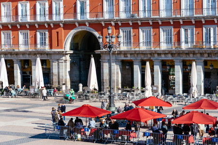 Coins and Stamps Collectors Market in Plaza Mayor Square in Madridのeditorial素材