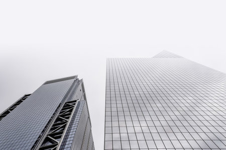 Low Angle View of Skyscrapers against fog in New Yorkのeditorial素材
