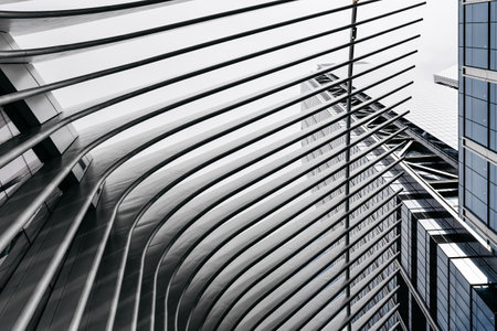 Skyscraper and World Trade Center Transportation Hub or Oculus in New Yorkのeditorial素材