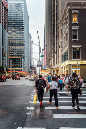 Busy Street Scene in New York City at dusk