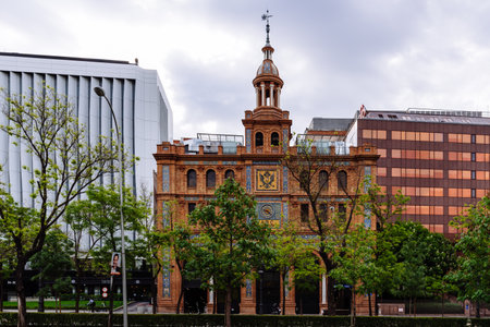 Neo-Mudejar facade of ABC Serrano shopping Center in Salamanca districtのeditorial素材