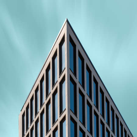 Abstract Detail of Minimalist Building Against Teal Blue Sky