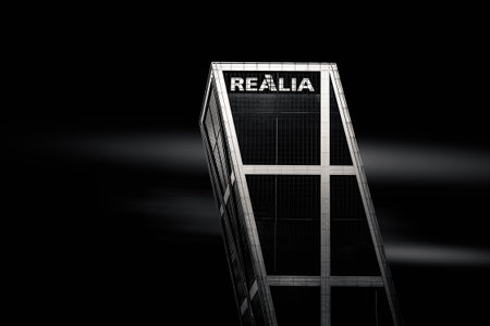 Realia skyscraper in Plaza de Castilla Square against skyのeditorial素材