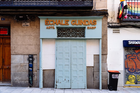 Echale Guindas art shop storefront in Chueca neighbourhood in Madridのeditorial素材