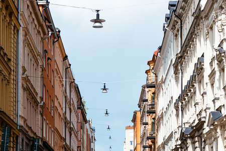Residential buildings in city centre of Stockholmの写真素材