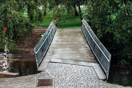 Pedestrian bridge over Akerselva River in Osloの写真素材