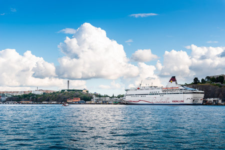 Tourist cruise ship moored at the pier in Stockholmのeditorial素材