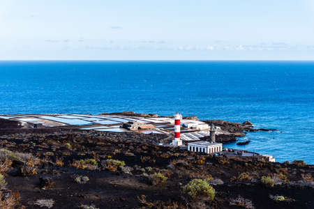 Volcanic landscape, Lighthouse and salina of Fuencaliente, La Palmaの写真素材