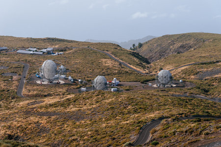 Roque De Los Muchachos Astronomical Observatory, La Palma. MAGIC Telescopesのeditorial素材