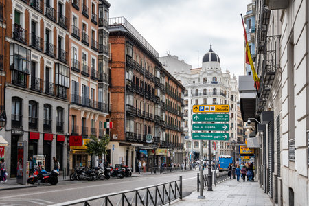 Scenic View of San Bernardo street in Malasana Neighbourhood in Central Madridのeditorial素材