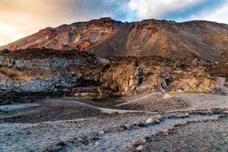 Echentive volcanic black sand beach in Fuencaliente, La Palmaの写真素材