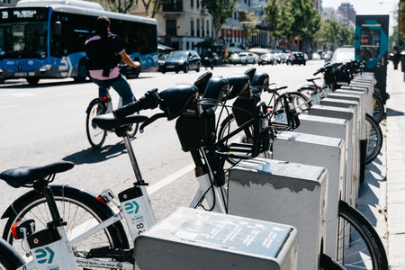 Parking for rental bikes of the BiciMAD in Madrid