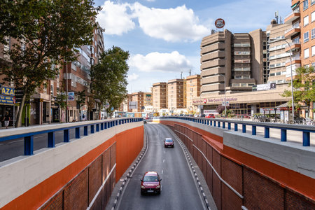 Avenida de America in Madrid with vehicle underpass in the foregroundのeditorial素材