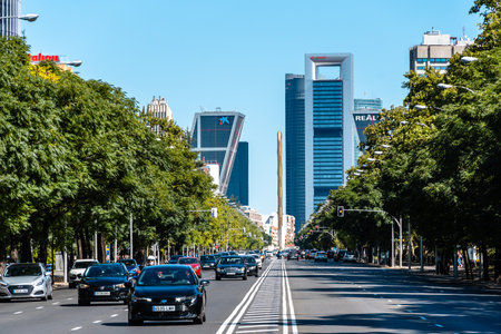 Perspective of Paseo de la Castellana Avenue in Madridのeditorial素材