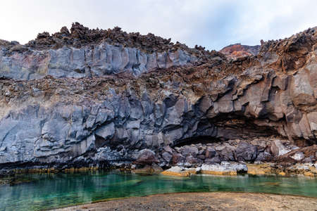 Echentive volcanic black sand beach in Fuencaliente, La Palmaの写真素材