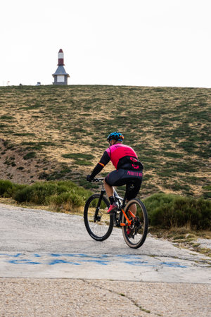 Cyclist riding on the mountain road in Navacerradaのeditorial素材