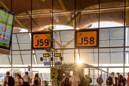 Interior view of Madrid-Barajas Adolfo Suarez international airport of Madridのeditorial素材