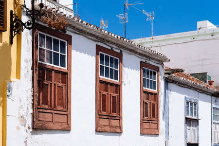 Traditional colonial architecture in La Canela quarter of Santa Cruz de La Palmaの写真素材