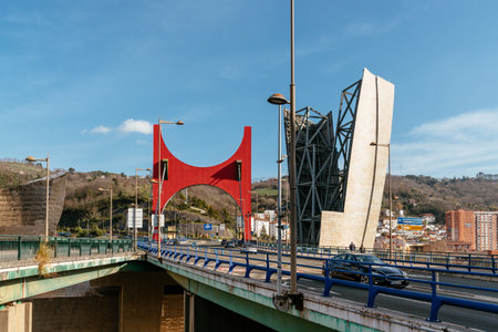 Bridge of La Salve in Bilbao besides Guggenheim Museumのeditorial素材