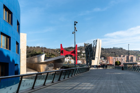 Bridge of La Salve in Bilbao besides Guggenheim Museumのeditorial素材