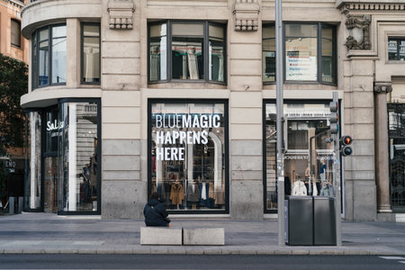 Fashion store window display in Gran Via avenue in Madrid