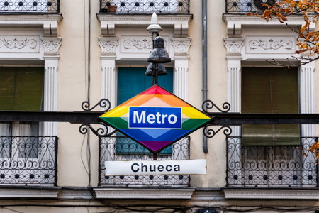 Metro underground sign in Chueca quarter, Madridのeditorial素材