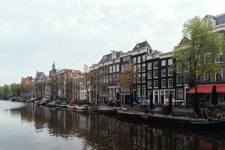 Scenic view of Kloveniersburgwal canal in central Amsterdamのeditorial素材