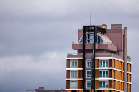 Luxury residential skyscraper a cloudy day in Madridのeditorial素材
