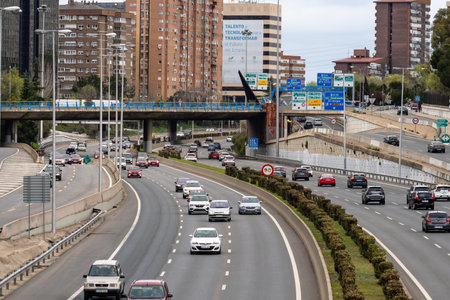Heavy traffic in M30 Motorway in Madridのeditorial素材