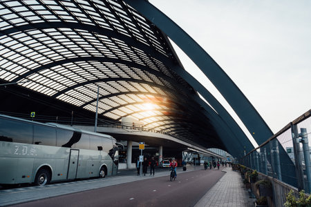 Amsterdam Central Station at sunset in Netherlands