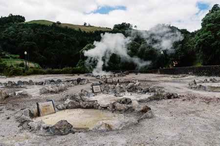 Volcanic hotsprings Of The Lake Furnas in Sao Miguel, Azores.のeditorial素材