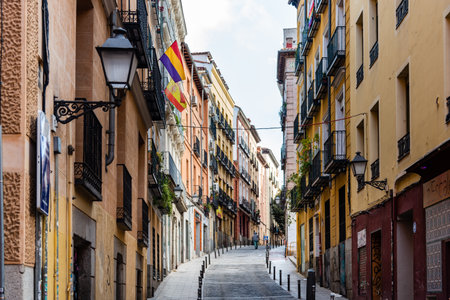 Street view of Lavapies Quarter in Madridのeditorial素材