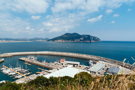 Aerial cityscape of the town of Laredo in Cantabriaの写真素材