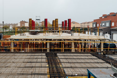 Construction site with reinforced concrete slab
