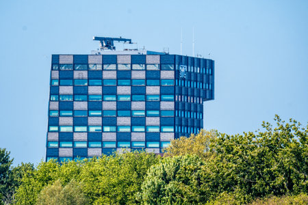Modern architecture office building in Rotterdam against blue skyのeditorial素材