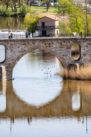 Scenic view of Douro River and Stone Bridge in Zamoraのeditorial素材