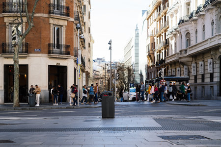 Scenic view of Serrano Street in Salamanca District in Madridのeditorial素材