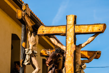 Sculpture of the crucifixion of Jesus Christ during the Easter Week processionss in Zamoraのeditorial素材