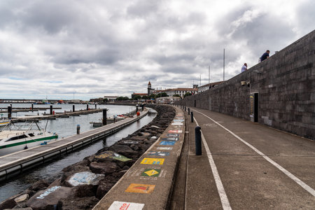 Promenade in the port of Ponta Delgada, Azoresのeditorial素材