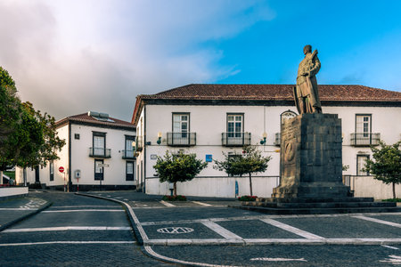 Vila Franca do Campo, Portugal - July 5th, 2022: View of the old town at evening during summer.のeditorial素材