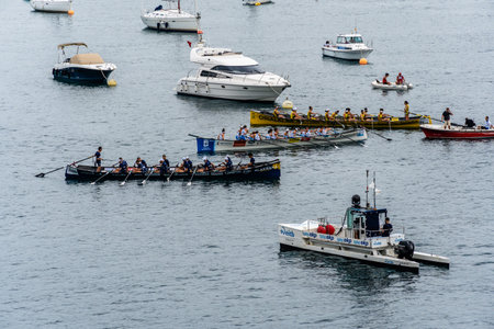Trainera rowing boat regatta in the bay of La Concha in San Sebastian