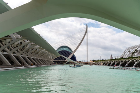 Valencia, Spain - July 30, 2023: View of the City of Arts and Sciences. It was designed by famous Spanish architect Santiago Calatravaのeditorial素材