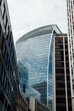 London, UK - August 25, 2023:Low angle view of modern office buildings in the City of Londonのeditorial素材