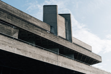 London, UK - August 26, 2023: Southbank Centre. Brutalist architecture of the National Theater