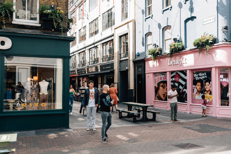 London, UK - August 27, 2023: View of Carnaby Street. It is a pedestrianized shopping street in Soho in the City of Westminsterのeditorial素材
