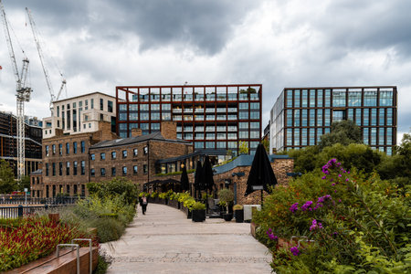London, UK - August 25, 2023: Coal Drops Yard area in Kings Cross besides Regents Canalのeditorial素材
