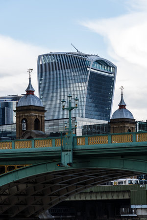 London, UK - August 26, 2023: Cityscape of London by Thames River. Southwark Bridgeのeditorial素材