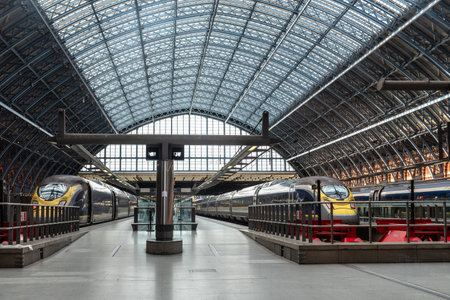 London, UK - August 25, 2023: Trains at St Pancras International railway stationのeditorial素材
